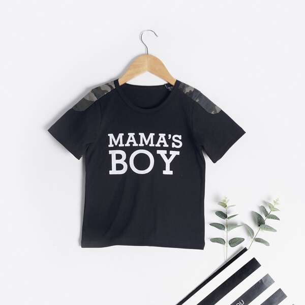 

Toddler Boys Camo Panel Slogan Graphic Tee, Black