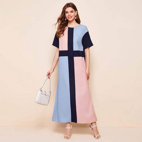 

Drop Shoulder Colorblock Maxi Dress, Multicolor