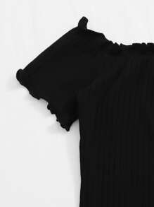 SHEIN Tween Girl Ribbed Lettuce-Edge Dress - Black - View 3