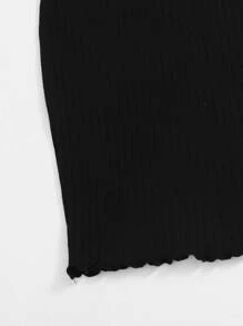 SHEIN Tween Girl Ribbed Lettuce-Edge Dress - Black - View 4