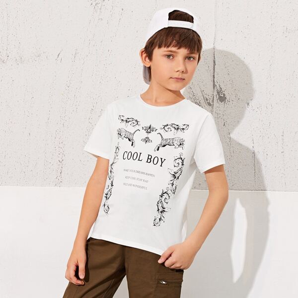 

Boys Tiger & Slogan Graphic Tee, White