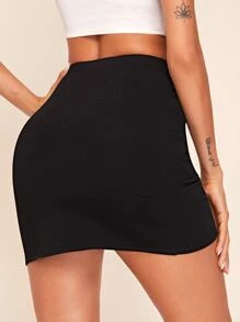 SHEIN Essnce Solid Self-Tie Mini Wrap Skirt - Black - View 2