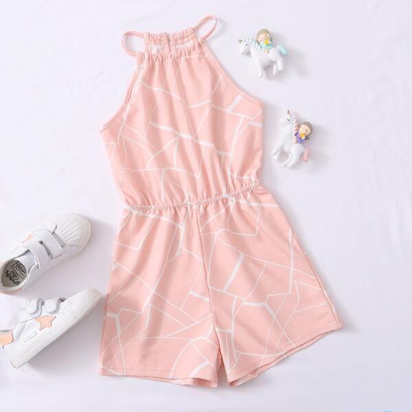 

Girls Geo Print Halter Romper, Pastel baby pink