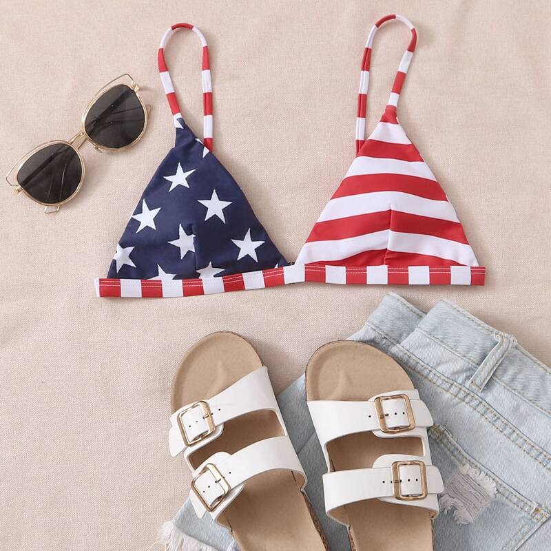 

American Flag Triangle Bikini Top, Multicolor