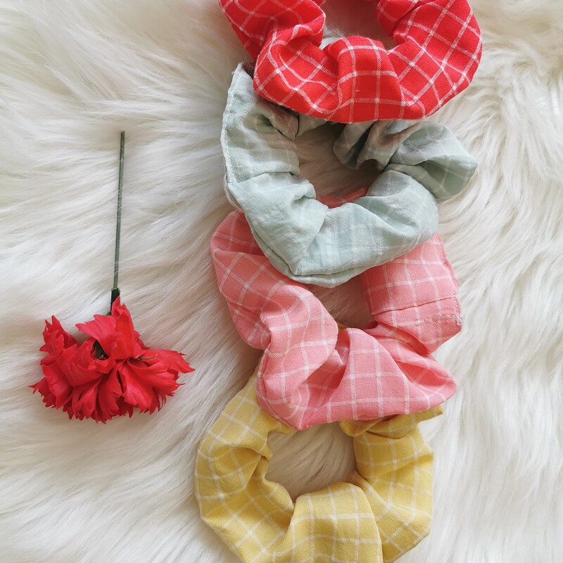 

4pcs Plaid Scrunchie, Multicolor