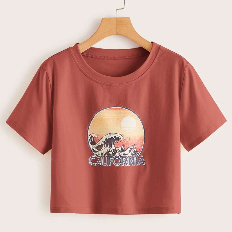 

Wave Graphic Crop Tee, Rusty rose