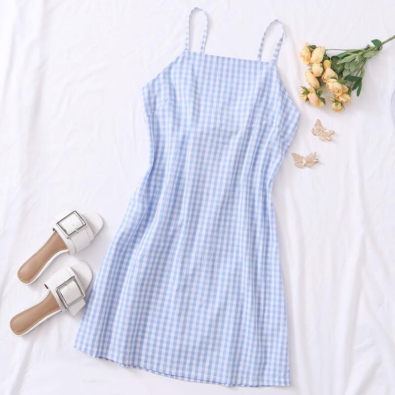 

Gingham Tie Back Cami Dress, Baby blue