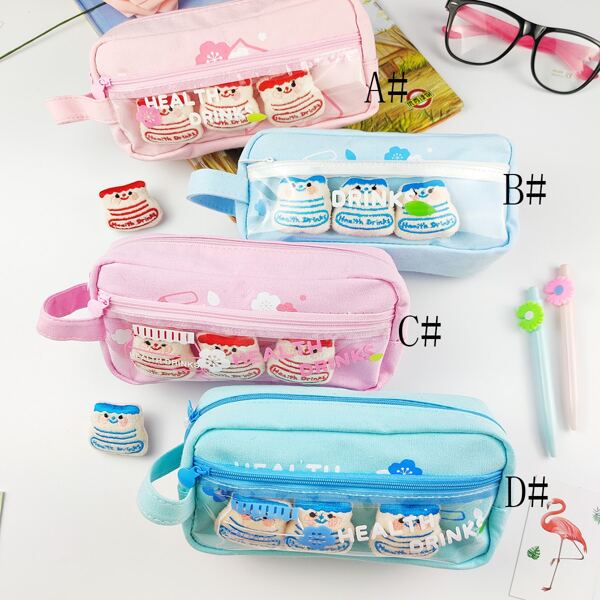 

1pc Cartoon Design Pencil Bag, Multicolor
