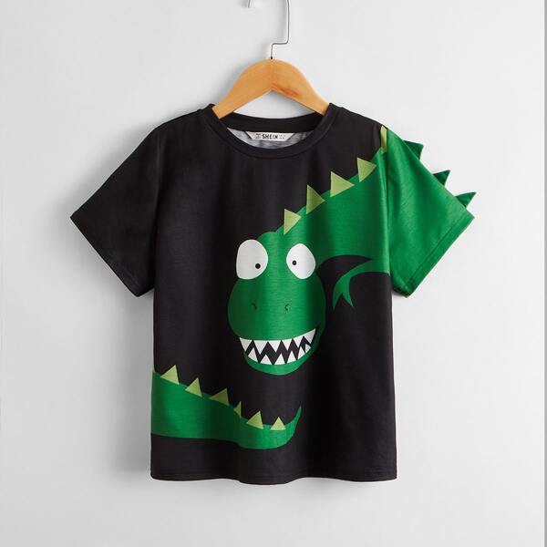 

Boys Cartoon Graphic Triangle Trim Top, Black