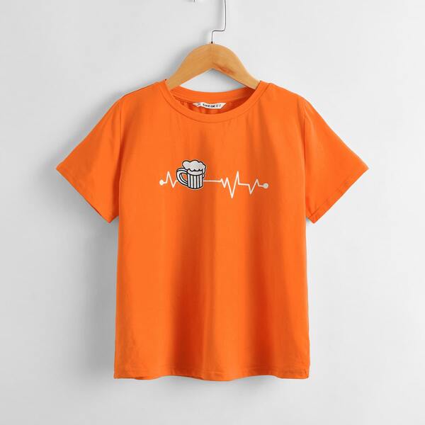 

Boys Cup and Graphic Print Top, Orange bright