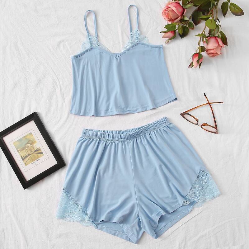 

Lace Detail Cami PJ Set, Pastel baby blue