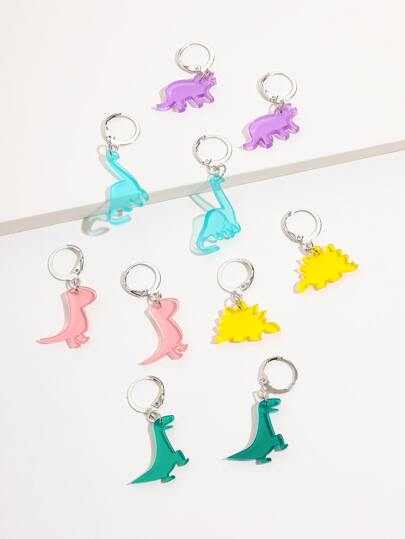 5 pares pendientes largos con dinosaurio