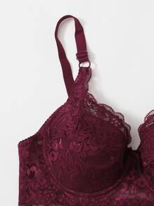 Esselle Lencería De Encaje Floral Y Sujetador Con Aros - Granate - Ver 4