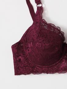 Esselle Lencería De Encaje Floral Y Sujetador Con Aros - Granate - Ver 5