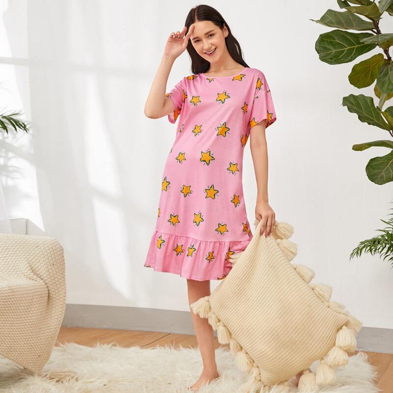 

Star Ruffle Hem Night Dress, Pink