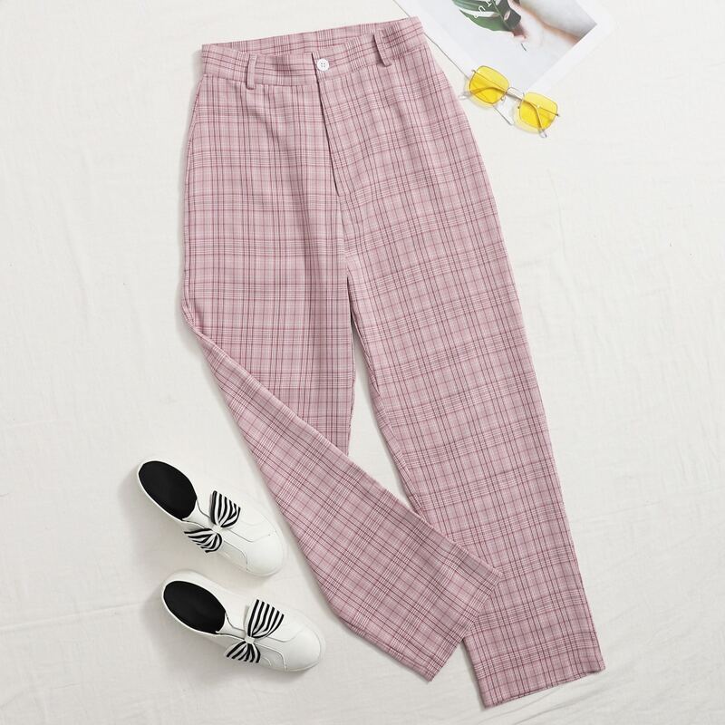 

Plaid Straight Pants, Dusty pink