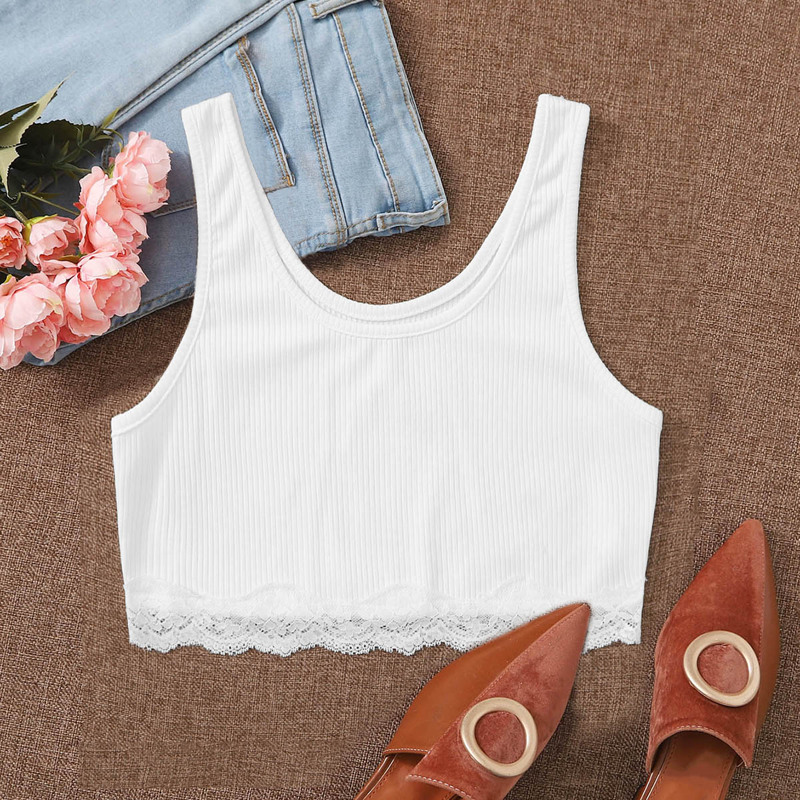 

Lace Hem Crop Tank, White