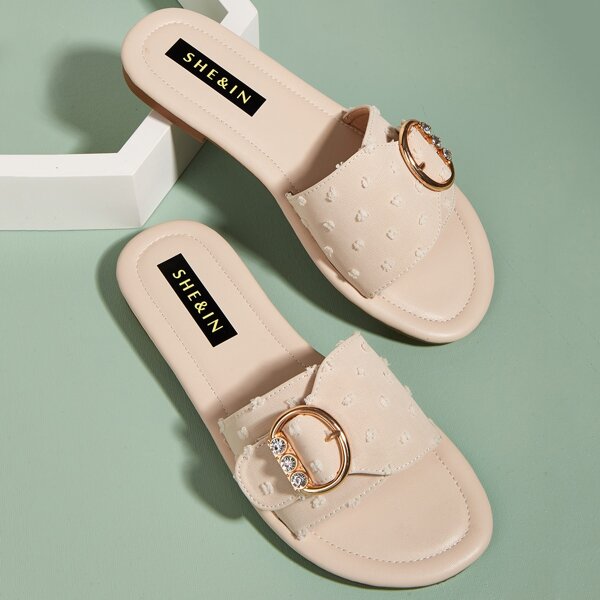 

Rhinestone Buckle Open Toe Slide Sandals, Baby pink