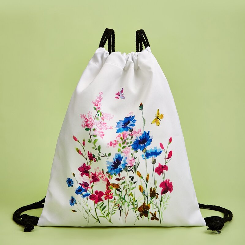 

Floral Drawstring Backpack, White