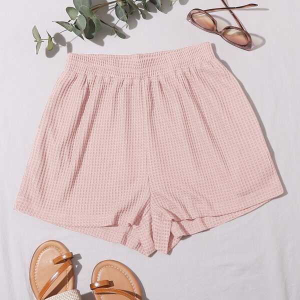 

Solid Waffle Knit Shorts, Pastel baby pink
