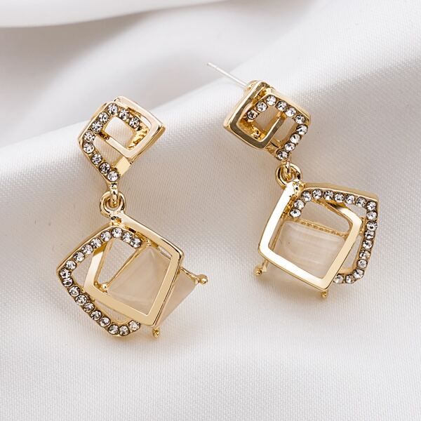 

Rhinestone Geometric Drop Earrings, Gold