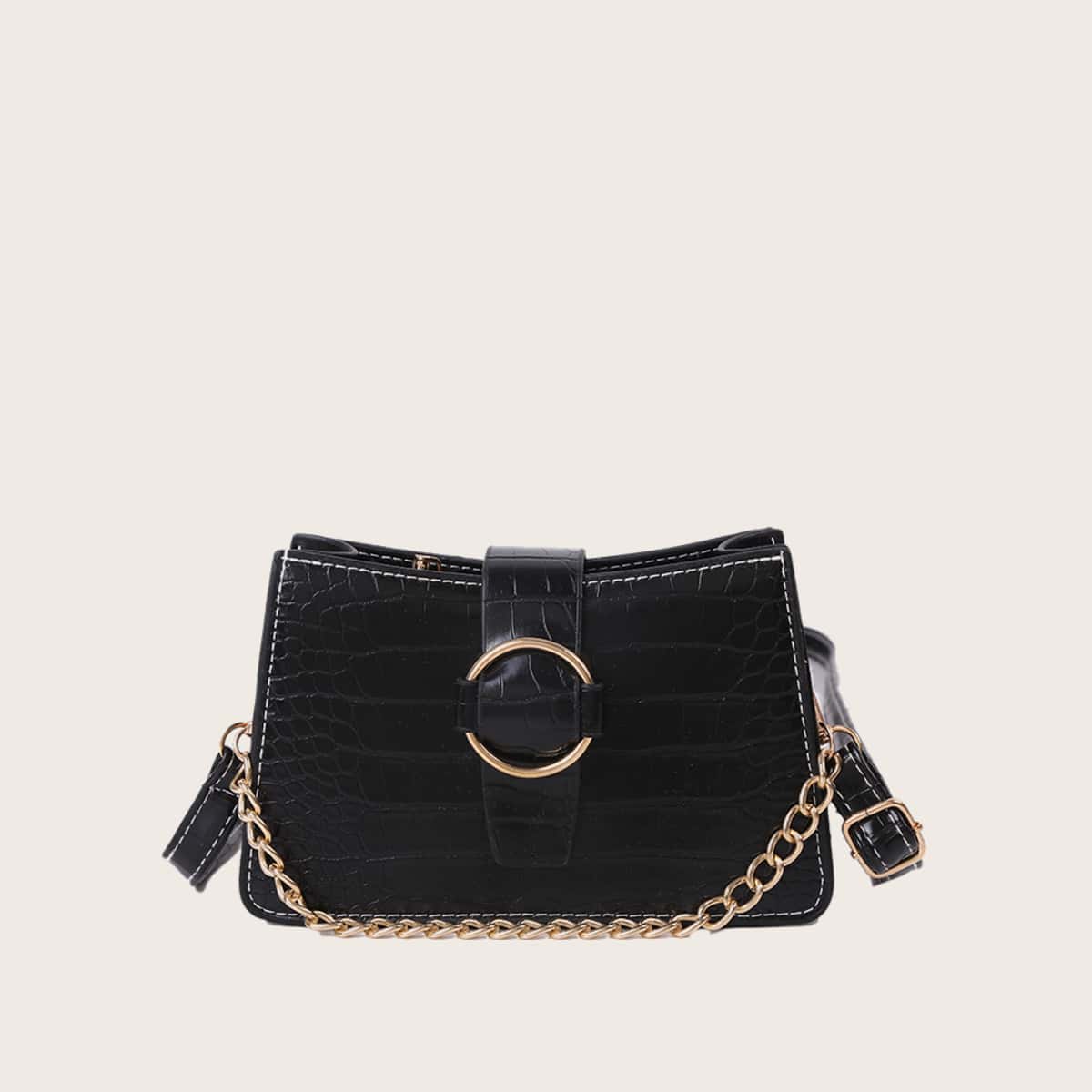 

Croc Embossed Ring Crossbody Bag, Black