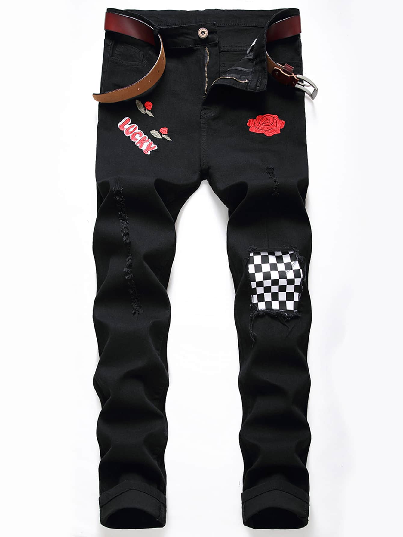 jeans with rose embroidery