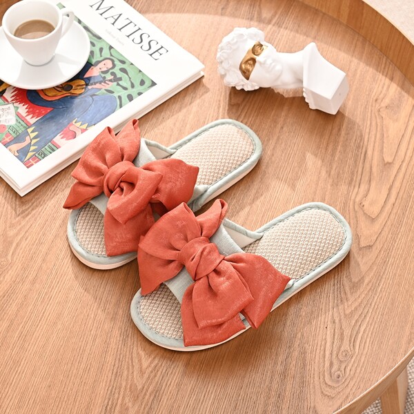 

Open Toe Bow Decor Slippers, Orange