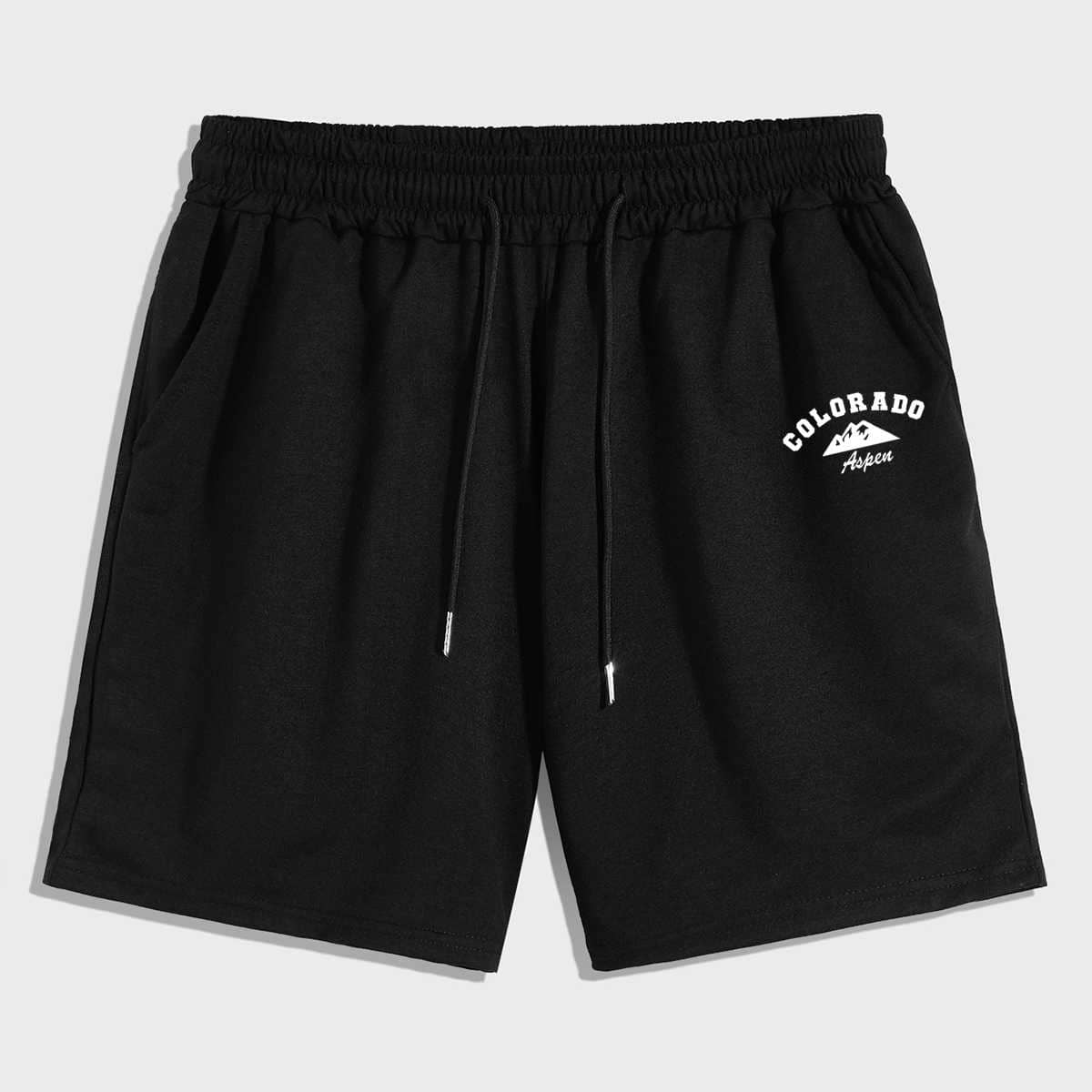 

Guys Letter Graphic Shorts, Black