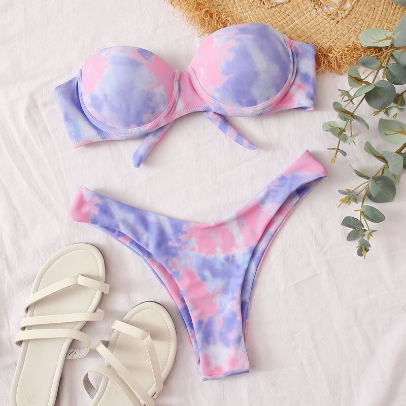 

Tie Dye Underwire High Leg Bikini Swimsuit, Multicolor