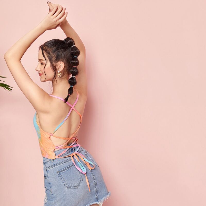 

Tie Dye Lace Up Cami, Multicolor
