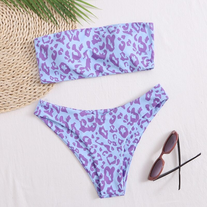 

Leopard Bandeau Bikini Swimsuit, Purple