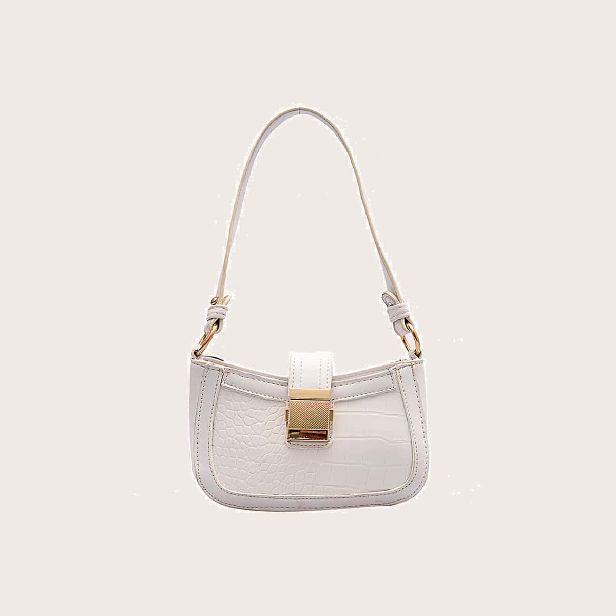 

Croc Embossed Buckle Baguette Bag, White