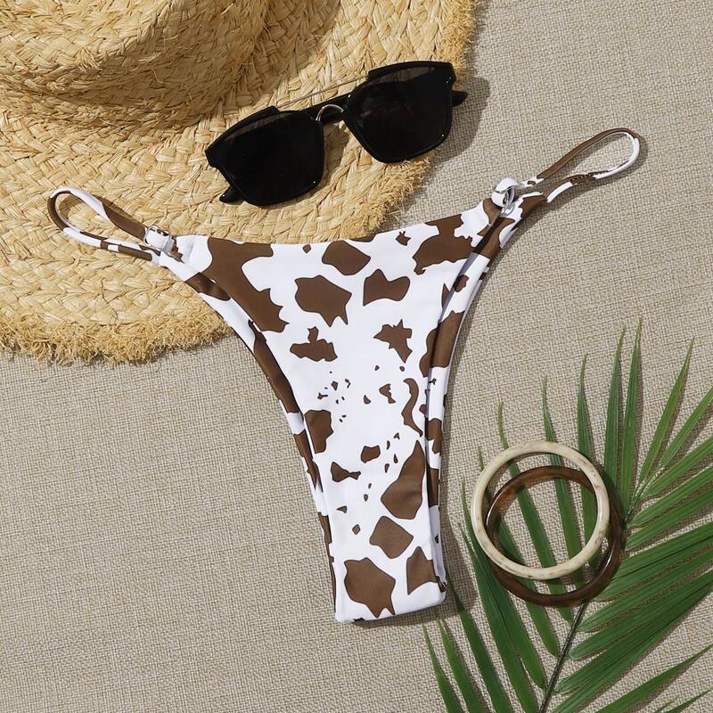 

Cow Print Thong Bikini Bottom, Multicolor