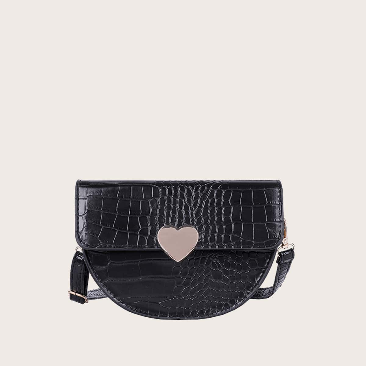

Croc Embossed Heart Crossbody Bag, Black