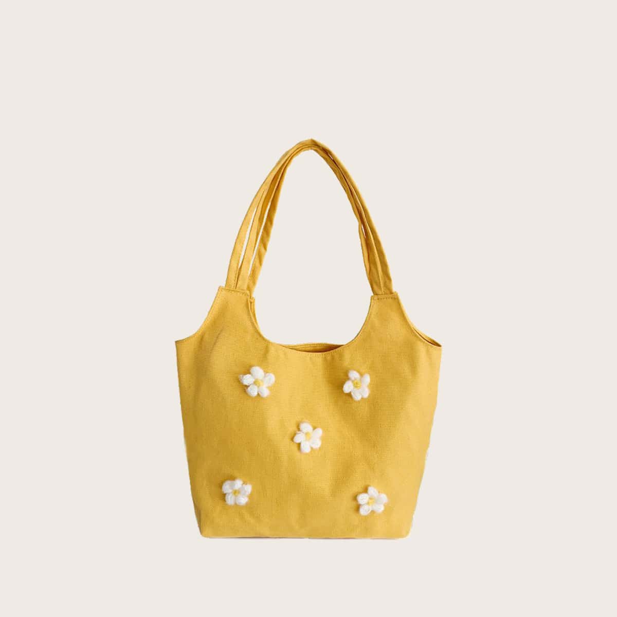 

Floral Applique Tote Bag, Yellow bright
