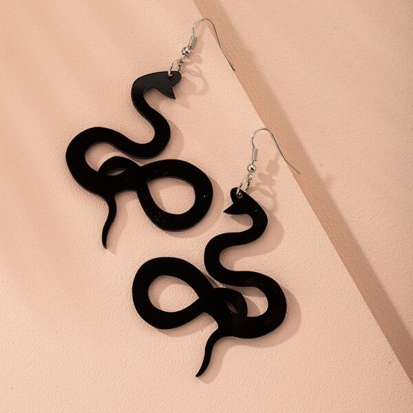 

Snake Decor Drop Earrings, Black