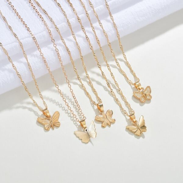 

5pcs Gold Butterfly Charm Necklace
