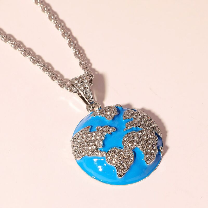 

Guys Rhinestone Engraved Necklace, Silver
