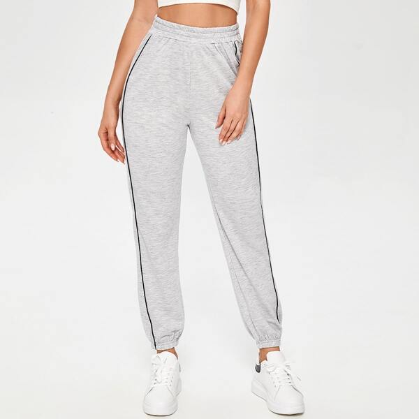 

Contrast Binding Sports Pants, Light grey