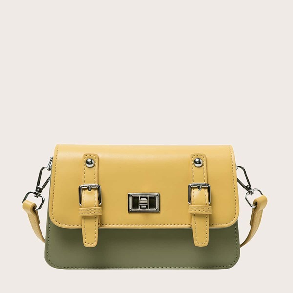 

Контрастная сумка через плечо с декором пряжки, Жёлтые