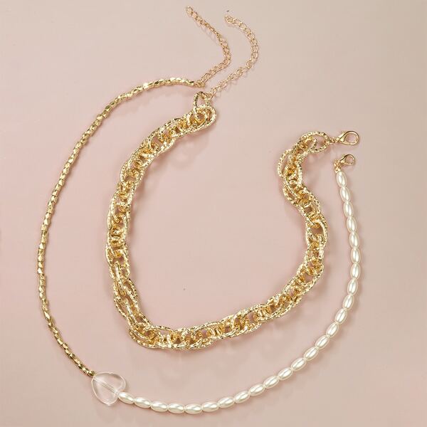 

Цепное ожерелье с искусственным жемчугом 2шт, Золотистый