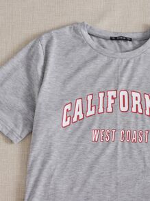 SHEIN Unity Áo thun Lá thư Xám Giải trí - Xám - Xem 5