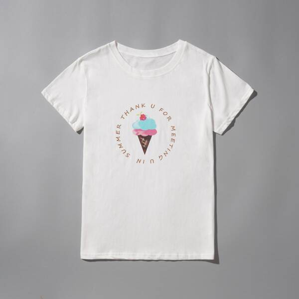 

Slogan & Ice Cream Print Tee, White