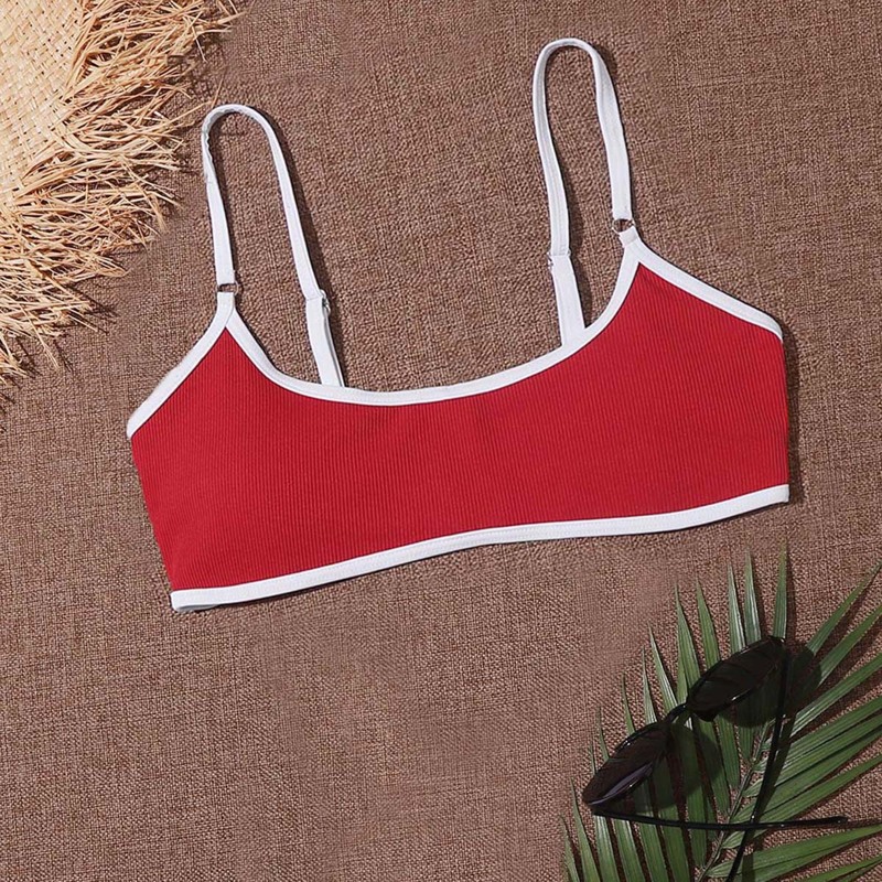 

Ribbed Contrast Binding Bikini Top, Red