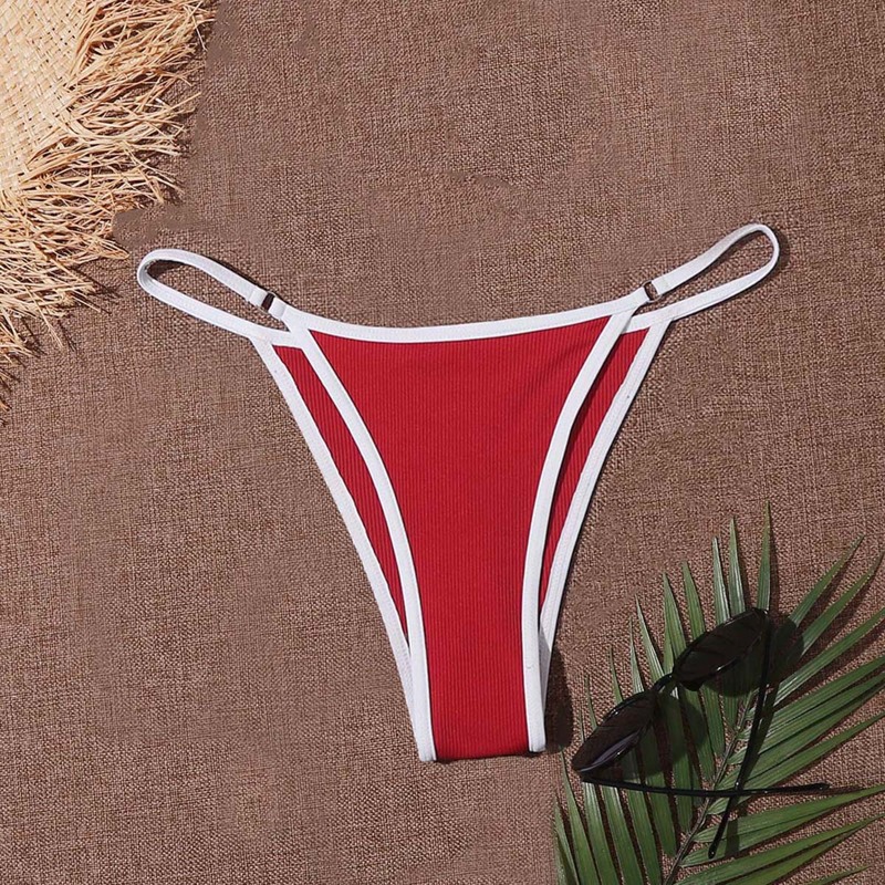 

Contrast Binding Rib Bikini Tanga, Red