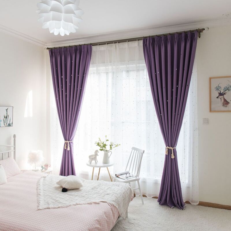 

1pc Star Hollow Blackout Curtain, Purple