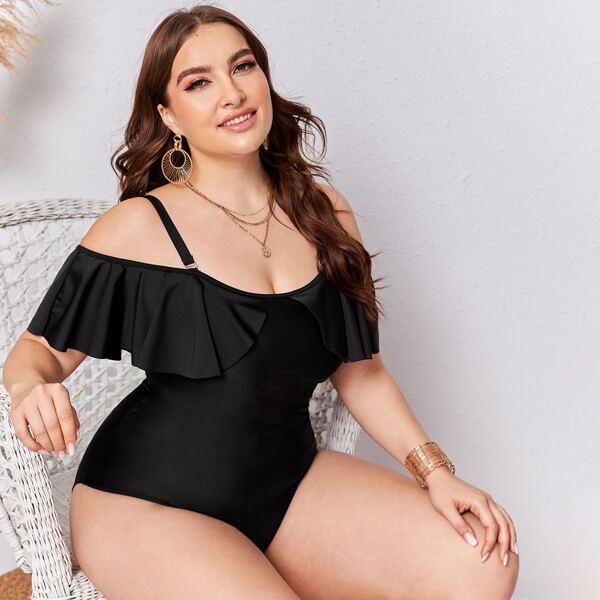 

Plus Flounce One Piece Swimsuit, Black