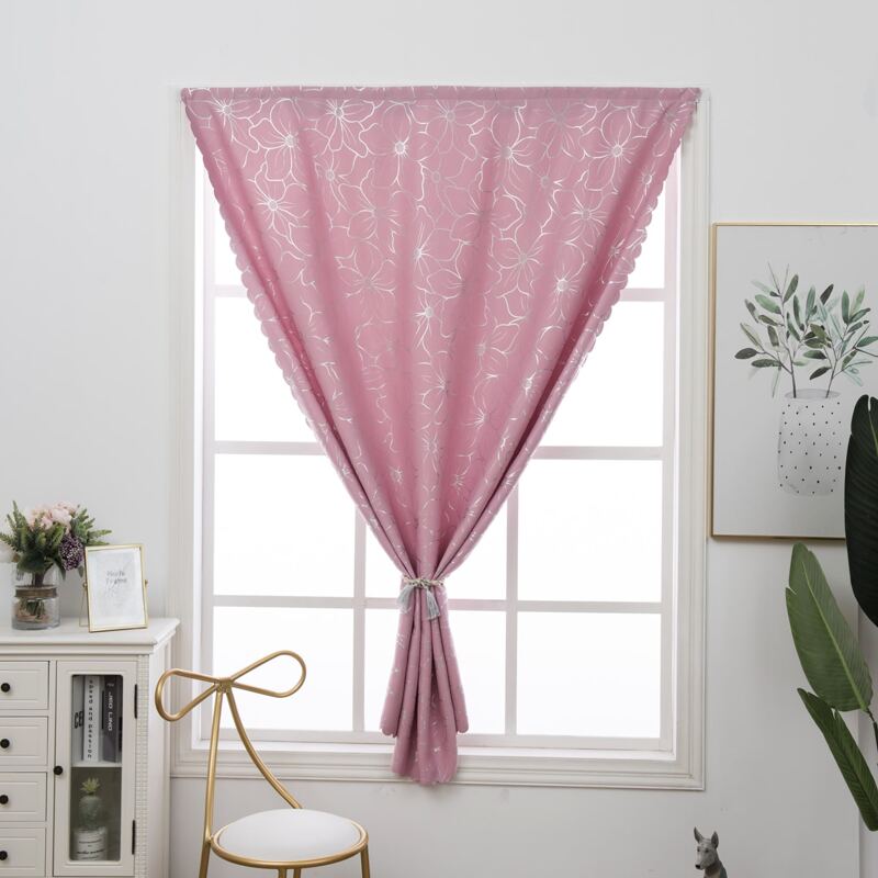 

1pc Floral Pattern Velcro Curtain, Baby pink
