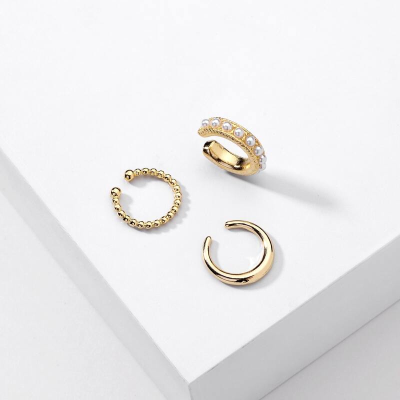

Faux Pearl Decor Ear Cuff Set - 3pcs, Gold